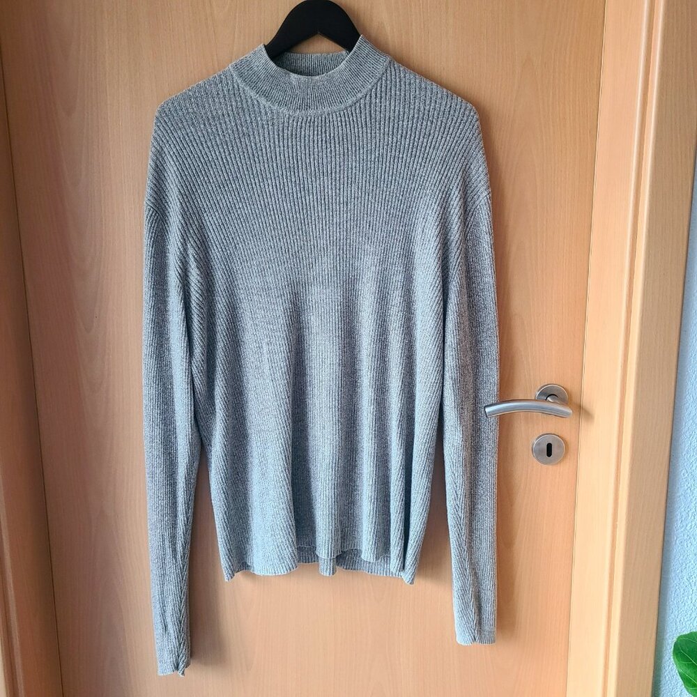 Perry Ellis Oatmeal Ribbed Knit Silk/Cotton Long Sleeve Mock Neck Sweater - XL - Picture 12 of 16
